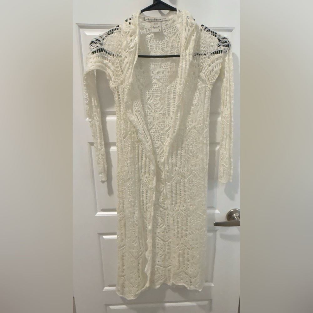 American Rag Cream Crochet Knit Top